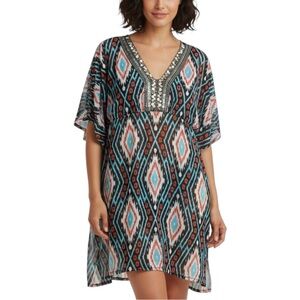 INC International Concepts Beach Multicolor Ikat Beaded Swim Cover-Up XL
